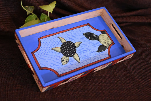 Hand Painted Gond Tribal Art Wooden Tray